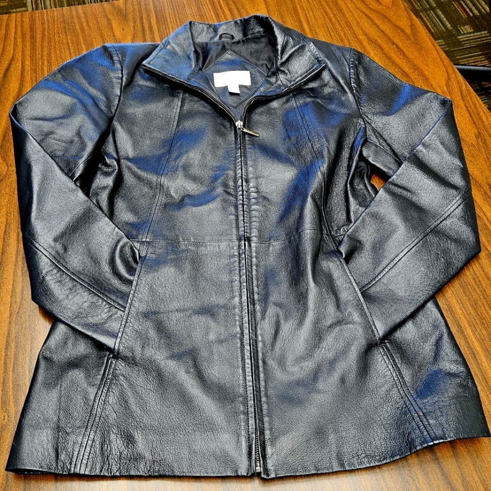 Women's Black leather jacket - Size M - Worthington - longer